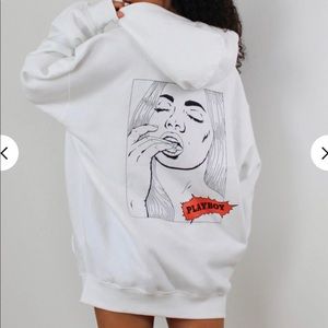 PLAYBOY White Hoodie Dress with Graphic Print